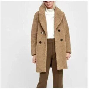 ZARA Neutral Tan Teddy Double Breast Coat Size S